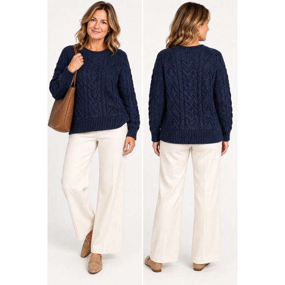 Ulla Johnson Sweaters - Ulla Johnson Sweater Large Navy Blue Baby Alpaca Cable Knit Side Zip Chunky Twee